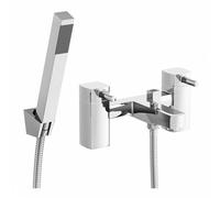 ENKI, Stella, BBT0263, Chrome, Bath Shower Mixer Taps with Handheld Shower Attachment, Solid Brass, Easy Clean, Angular Design, Quarter Turn Valves, Easy to Install, 10-Year Guarantee