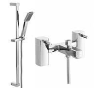 ENKI, Stella, BBT0265, Chrome, Bath Shower Mixer Taps with Slider Rail Kit Shower Attachment, Solid Brass, Easy Clean, Angular Design, Quarter Turn Valves, Easy to Install, 10-Year Guarantee