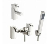 Enki Stella Chrome Silver Modern Bathroom Solid Brass Swivel Lever Handle Basin Bath Shower Mixer Tap Pack W/ Square Handset Kit
