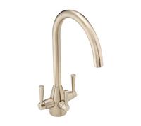 Enki Torino Brushed Nickel Modern Kitchen Brass 3-Way Filter Swivel Spout Anti-Splash Aerator Hot & Cold Levers Sink Mixer Tap