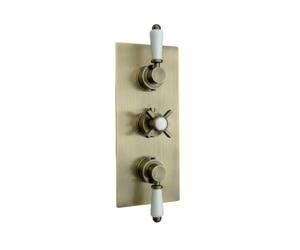 ENKI TSV062 Edwardian Thermostatic Concealed Shower Valve, Antique Brass | Triple Valve with 2 Outlets, Solid Brass, 1-Year Guarantee, Easy Install, Fittings Included, Brass Body
