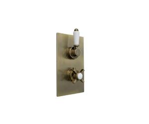 ENKI TSV065 Edwardian Thermostatic Concealed Shower Valve, Antique Brass | Twin Diverter Valve with 2 Outlets, Solid Brass, 1-Year Guarantee, Easy Install, Fittings Included, Brass Body