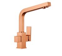 Enki Turin Rose Gold Modern Kitchen Solid Brass 3-Way Filter Swivel Spout Drip-Free Ceramic Valve Square Hot & Cold Sink Mixer Tap