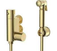 Enki Vero Brushed Brass Modern Bathroom Round Douche Thermostatic Bar Shower Mixer Valve Spray Kit With Handset Hose & Bracket