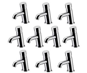 ENKI, Vision, BT4300X10, 10 Pack of Self Closing Non Concussive Basin Tap Modern, for Pre-Mixed Water, Hot or Cold, Commercial Use, Adjustable Shut Off Time, Chrome