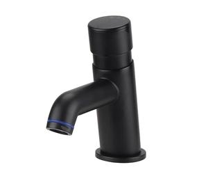 ENKI, Vision, BT4400, Self Closing Non Concussive Basin Tap Modern, for Pre-Mixed Water, Hot or Cold, Commercial Use, Adjustable Shut Off Time, Black