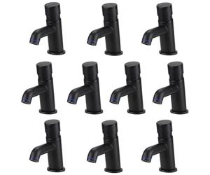 ENKI, Vision, BT4400X10, 10 Pack of Self Closing Non Concussive Basin Tap Modern, for Pre-Mixed Water, Hot or Cold, Commercial Use, Adjustable Shut Off Time, Black