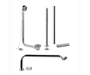 ENKI, W50, Chrome Traditional Freestanding Roll Top Bath Pack, Shallow Seal Trap, Exposed Retainer Waste, Legs with Adjustable Shrouds