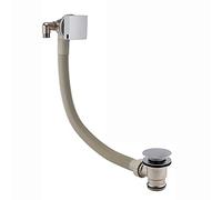 ENKI, W63, Square Cascade Waterfall Freeflow Bath Filler Waste and Overflow, Bath Filler Tap, with Click Clack Bath Waste, Slimline Design, Chrome