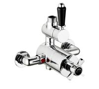 Enki Windsor Chrome Black Modern Traditional Bathroom Wall Mounted Anti-Scald Twin Valve Thermostatic Exposed Shower Mixer Tap