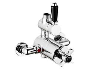 ENKI, Windsor, T118, Single Outlet, Twin Thermostatic Exposed Shower Valve, Chrome Shower Tap Attachment for Bathroom Shower, Traditional Shower Valve Style