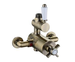 ENKI, Windsor, T62, Single Outlet, Twin Thermostatic Exposed Shower Valve, Antique Brass Shower Tap Attachment for Bathroom Shower, Traditional Shower Valve Style