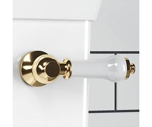 ENKI, Z24, Gold, Toilet Flush Handle, Traditional Lever Design, Cistern Toilet Handle Replacement, Solid Brass & White Ceramic, Easy to Install, Fixings Included, 1-Year Guarantee