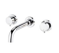 Enki Zara Brushed Chrome Contemporary Bathroom 3-Hole Wall Mounted Drip-Free Valves Rotate Curved Spout Hot & Cold Basin Mixer Tap