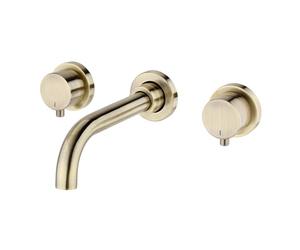 ENKI, Zara, BT2005, Antique Brass, Wall Mounted Basin Mixer Tap, Twin Levers, 3 Hole, Solid Brass, Easy Clean, Modern Design, Easy to Install, 1-Year Guarantee