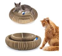 Enkman Foldable Magic Organ Cat Scratching Board, Durable Recyclable Cardboard Cat Scratcher Cat Bed Interactive Scratcher Cat Toy with Toy Ball