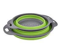 Enkousa Collapsible Colander 2 sets, Kitchen Foldable Silicone Strainer, Environmentally Friendly Non-Toxic Easy to Clean, 2 Sizes Including 8-inch and 9.5-inch. (Green)