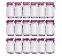 Enkrio 18 Reusable Snack Bags, Mason Jar Zipper Bags, Transparent, Injection Molded, Polyethylene, Stand-up, 18M (18pcs)