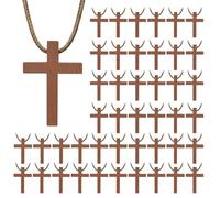Enkrio 50Pcs Wood Cross Unfinished Wood with Adjustable Cord Religious Jewelry for Men Women Church Bible Verse Easter Party Favor