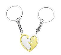 Enkrio Cat Matching Keychain Cat Puzzle Keyring Set Stainless Steel Couples Keychain Valentines Gifts for Him Her Friends (Gold)