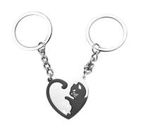 Enkrio Cat Matching Keychain Cat Puzzle Keyring Set Stainless Steel Couples Keychain Valentines Gifts for Him Her Friends (Black)