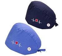 Enkudc Cute Printed Working Cap Bouffant Turban Cap with Sweatband Adjustable Tie Back Hats for Women/Men