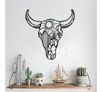 ENKUY Western Cow Skull Wall Art Decor,Metal Natural Themed Plant Modern Summer Cactus Decor for Living Room, Rustic Southwestern Decor Desert Wall Sculptures for Office Outdoor Bathroom Housewarming