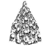 EnkzpoHen Black And White Skulls Pattern Print Hooded Cloak,Unisex,Halloween,Masquerade,Cosplay