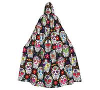 EnkzpoHen Colorful Flower Skulls Print Hooded Cloak,Unisex,Halloween,Masquerade,Cosplay