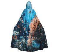 EnkzpoHen Coral Reef Print Hooded Cloak,Unisex,Halloween,Masquerade,Cosplay