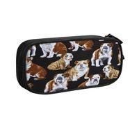 EnkzpoHen English Bulldogs Print High Capacity Travel Pencil Case for Office,and Home,Double Layer Zipper