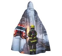 EnkzpoHen Firefighter Fireman Flame Print Full Length Hooded Cloak For Adults,For Parties,Cosplay,And Carnival Events