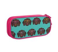 EnkzpoHen German Shorthaired Pointer in Glasses Print High Capacity Travel Pencil Case for Office,and Home,Double Layer Zipper