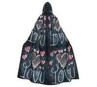 EnkzpoHen I Love You Words With Hearts Print Hooded Cloak,Unisex,Halloween,Masquerade,Cosplay