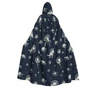 EnkzpoHen Jellyfish Pattern Print Hooded Cloak,Unisex,Halloween,Masquerade,Cosplay