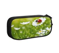 EnkzpoHen Ladybug Daisy Print High Capacity Travel Pencil Case for Office,and Home,Double Layer Zipper