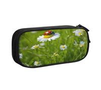 EnkzpoHen Ladybug Daisy Print High Capacity Travel Pencil Case for Office,and Home,Double Layer Zipper
