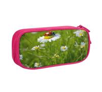 EnkzpoHen Ladybug Daisy Print High Capacity Travel Pencil Case for Office,and Home,Double Layer Zipper