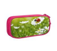 EnkzpoHen Ladybug Daisy Print High Capacity Travel Pencil Case for Office,and Home,Double Layer Zipper