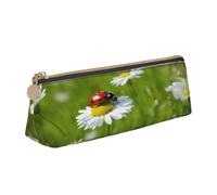 EnkzpoHen Ladybug Daisy Print Pencil Case,Compact Stylish Zipper Leather Pencil Case,Stylish,Portable