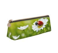 EnkzpoHen Ladybug Daisy Print Pencil Case,Compact Stylish Zipper Leather Pencil Case,Stylish,Portable