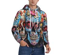 EnkzpoHen Novelty Sugar Skulls Print Long Sleeve Pullover Sweatshirt With Pockets,Soft Comfortable Lightweight Black