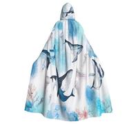 EnkzpoHen Sea Whale And Jellyfish Print Hooded Cloak,Unisex,Halloween,Masquerade,Cosplay