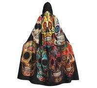 EnkzpoHen Sugar Skulls Print Hooded Cloak,Unisex,Halloween,Masquerade,Cosplay