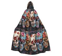 EnkzpoHen Sugar Skulls Print Hooded Cloak,Unisex,Halloween,Masquerade,Cosplay