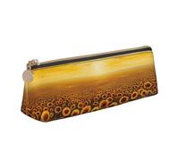 EnkzpoHen Sunflower Field Sunset Sea of Flowers Print Pencil Case,Compact Stylish Zipper Leather Pencil Case,Stylish,Portable