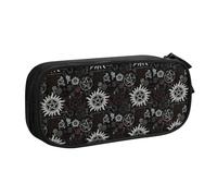 EnkzpoHen Supernatural Symbols Black Print High Capacity Travel Pencil Case for Office,and Home,Double Layer Zipper