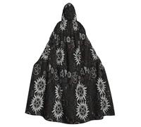 EnkzpoHen Supernatural Symbols Black Print Hooded Cloak,Unisex,Halloween,Masquerade,Cosplay