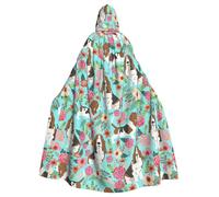 EnkzpoHen Sweet Basset Hound Florals Print Hooded Cloak,Unisex,Halloween,Masquerade,Cosplay