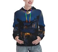 EnkzpoHen Trendy Women'S Full Moon In Night Print Hoodie,Long Sleeve With Drawstring And Pocket Black